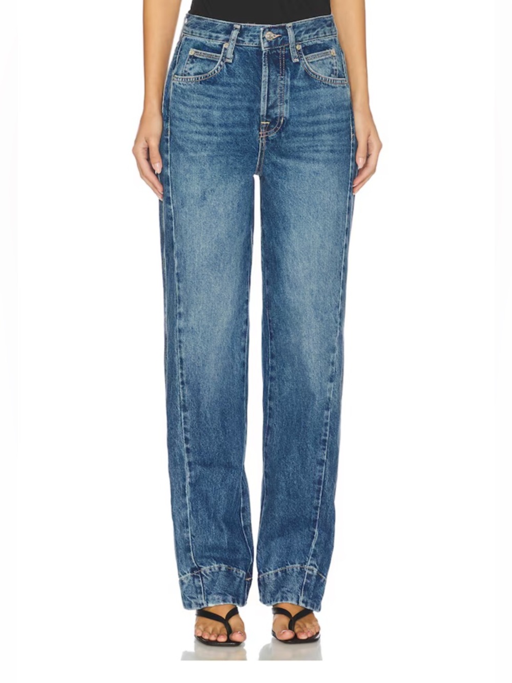 Free People Relaxed Straight-Leg Blue Denim Jeans
